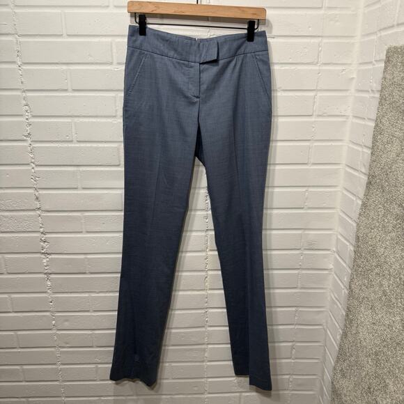 Theory Denim Melange Wool Trousers Blue Gray Work Pants Sz 2 Tall Stretch Office - Picture 3 of 9